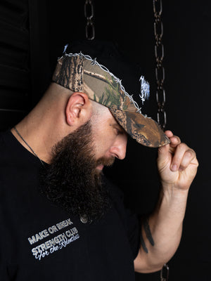 BARBED WIRE EMBROIDERY DAD HAT - BLACK/CAMO