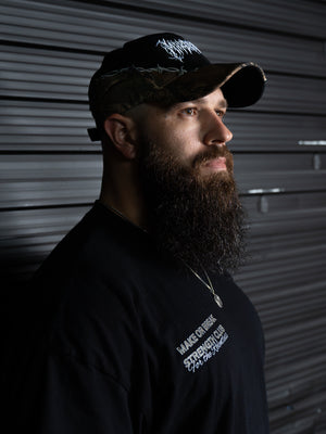 BARBED WIRE EMBROIDERY DAD HAT - BLACK/CAMO