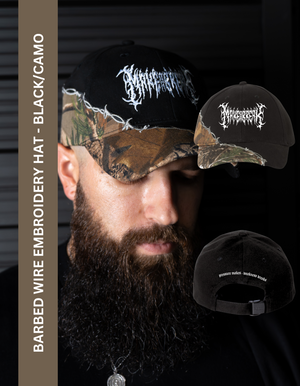 BARBED WIRE EMBROIDERY DAD HAT - BLACK/CAMO